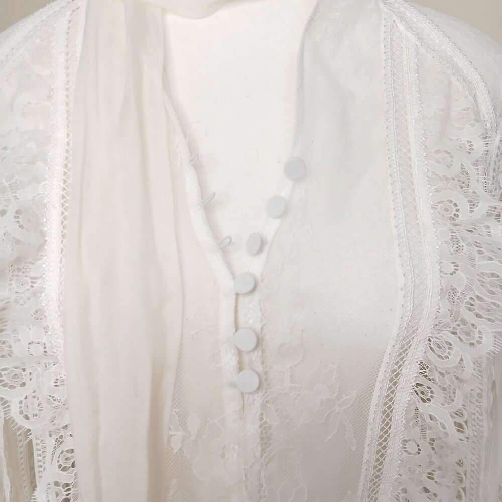 Self Portrait Victorian Romantic Sheer Draped Sleeve Lace Paneled Blouse Size 2 - Picture 9 of 14